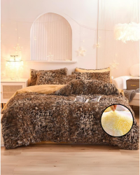 Peluş Çift Renk Nevresim Takımı Çift Kişilik - Leopar - 1