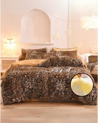 Peluş Çift Renk Nevresim Takımı Çift Kişilik - Leopar - 1