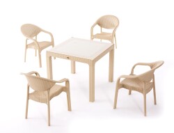 Heniver Bambu Camlı Masa Set 90X90cm
