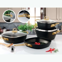 Lines 7 Parça Defne Kare Tencere Seti Altın K. İndiksyion T.