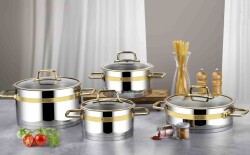 Lines 8 Piece Silver Cookware Set with Gold Arch