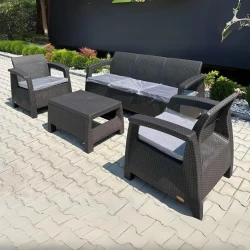 Heniver Novara Bahçe Oturma Grubu 3+1+1 Camlı Sehpa x Katlanır Masa Hediyeli