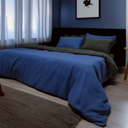 Koyu Minimal Çift Kişilik Nevresim Takımı - Mavi/Siyah