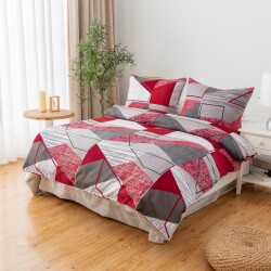Micro Satin Double Duvet Cover Set - Red Patterned