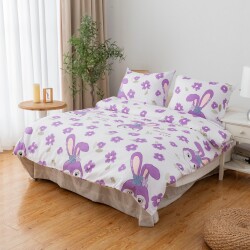 Micro Satin Double Duvet Cover Set - Purple Rabbited