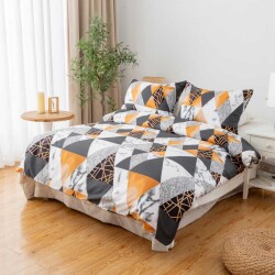 Mikro Saten Tek Kişilik Nevresim Takımı - Turuncu Desenli