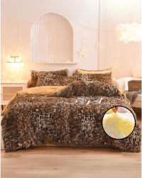 Peluş Çift Renk Nevresim Takımı Çift Kişilik - Leopar