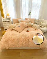 Peluş Nevresim Takımı Çift Kişilik - Bej