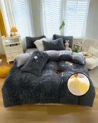 Plush Double Color Duvet Cover Set Double - Black