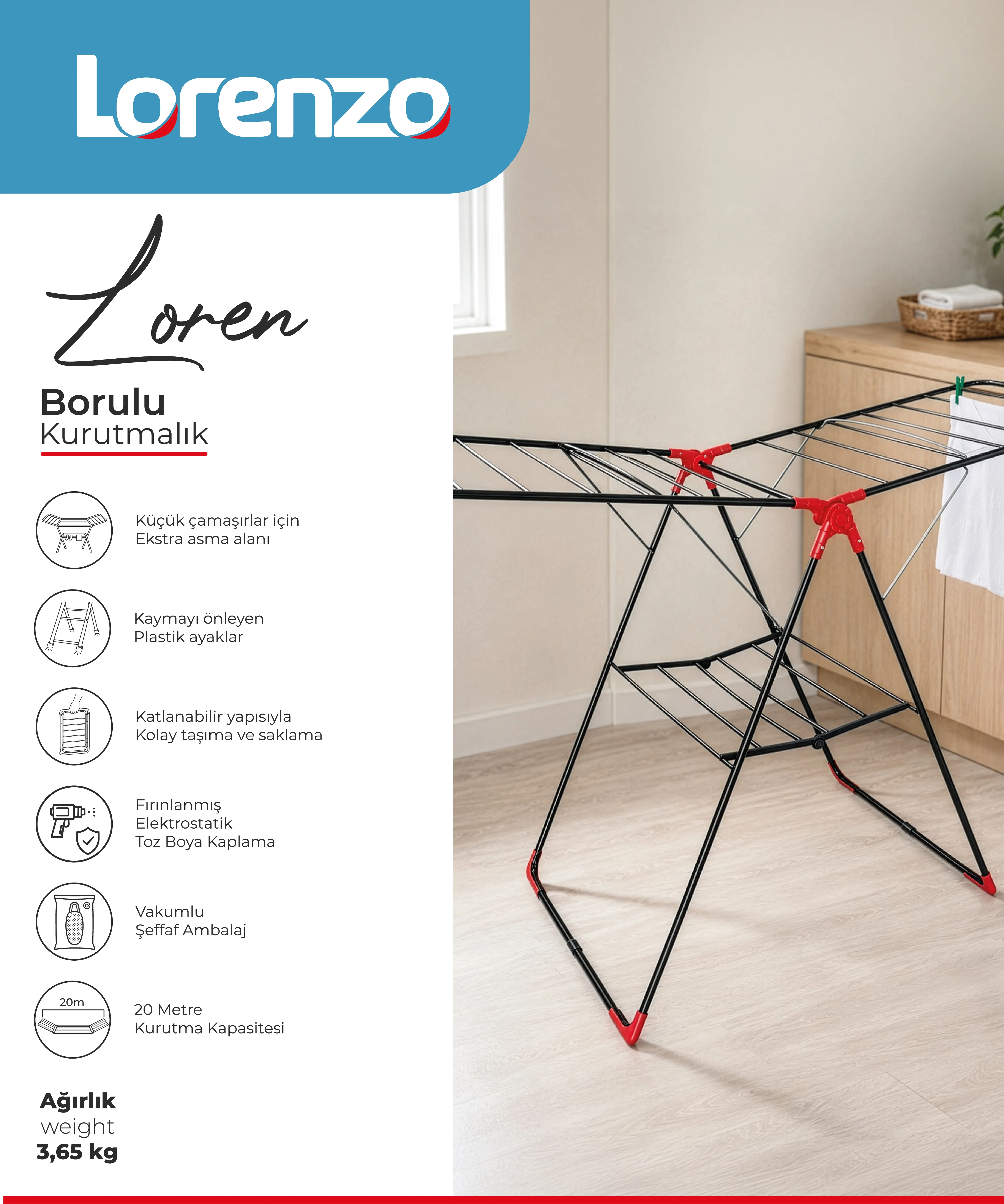 Lorenzo GKY1071 Loren Borulu Bonuklu Kurutmalık