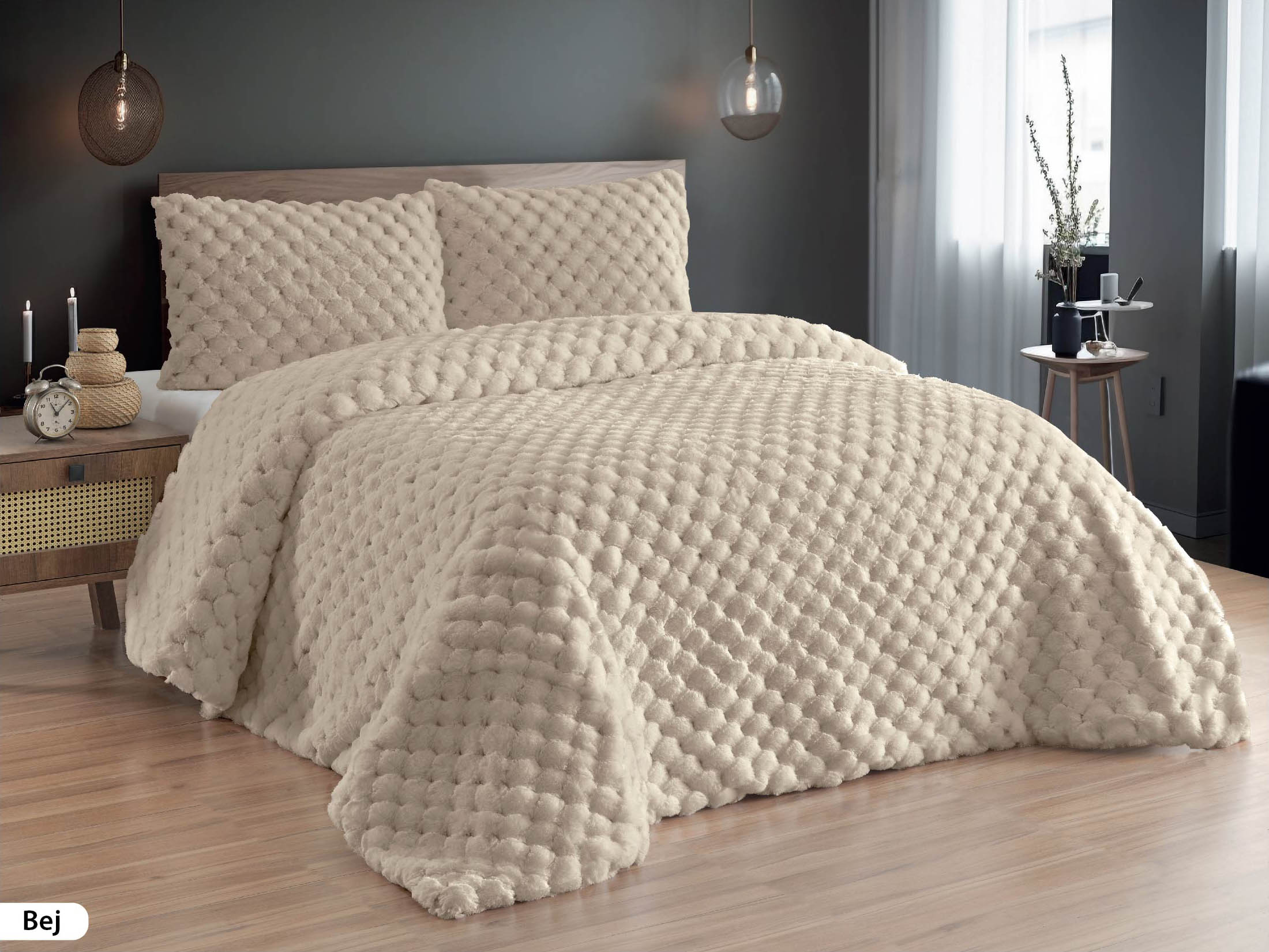 Merinos Kürk Comferter Set 