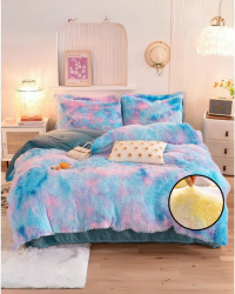 Peluş Çift Renk Nevresim Takımı Çift Kişilik - Gökkuşağı