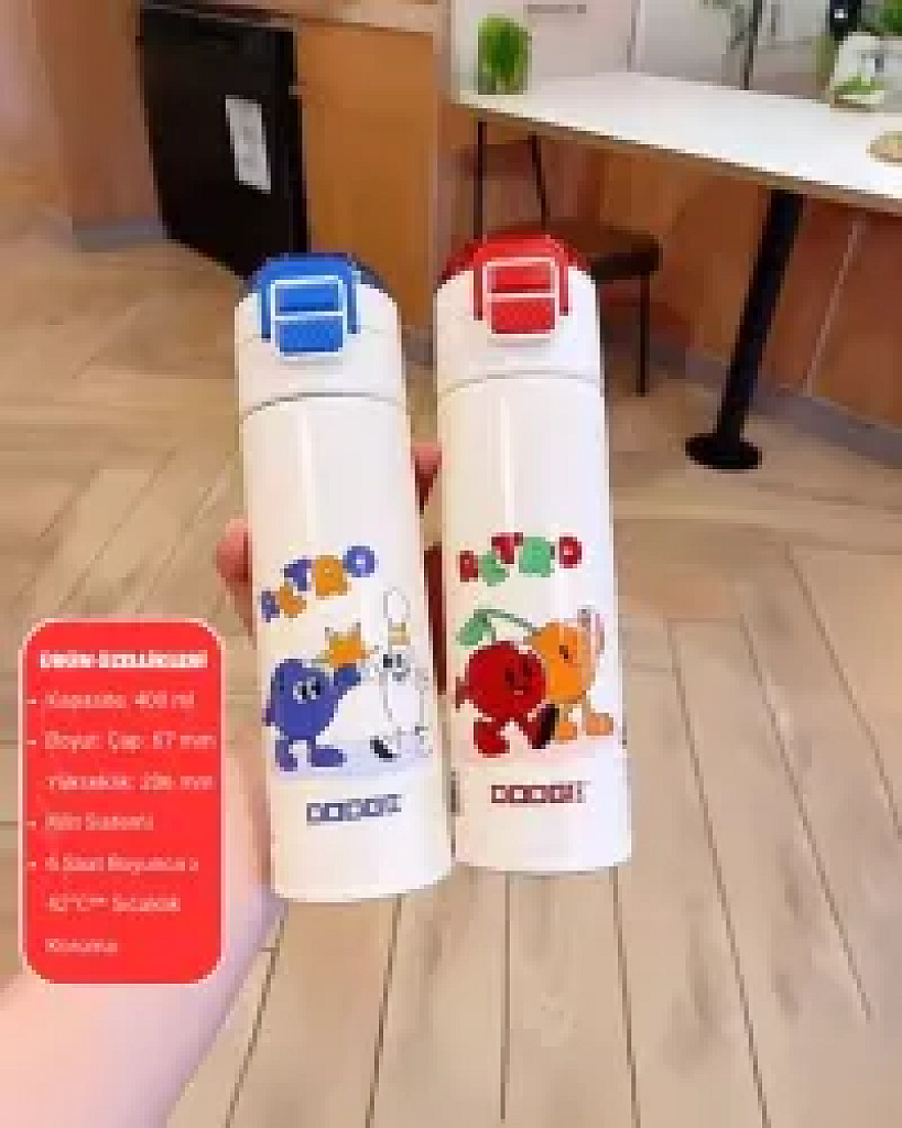 Çocuklar İçin Renkli Baskılı Termos