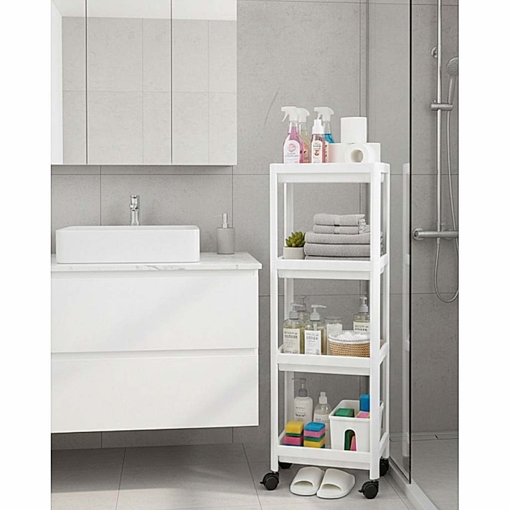 009 BEYAZ 4 Gözlü Banyo RafI