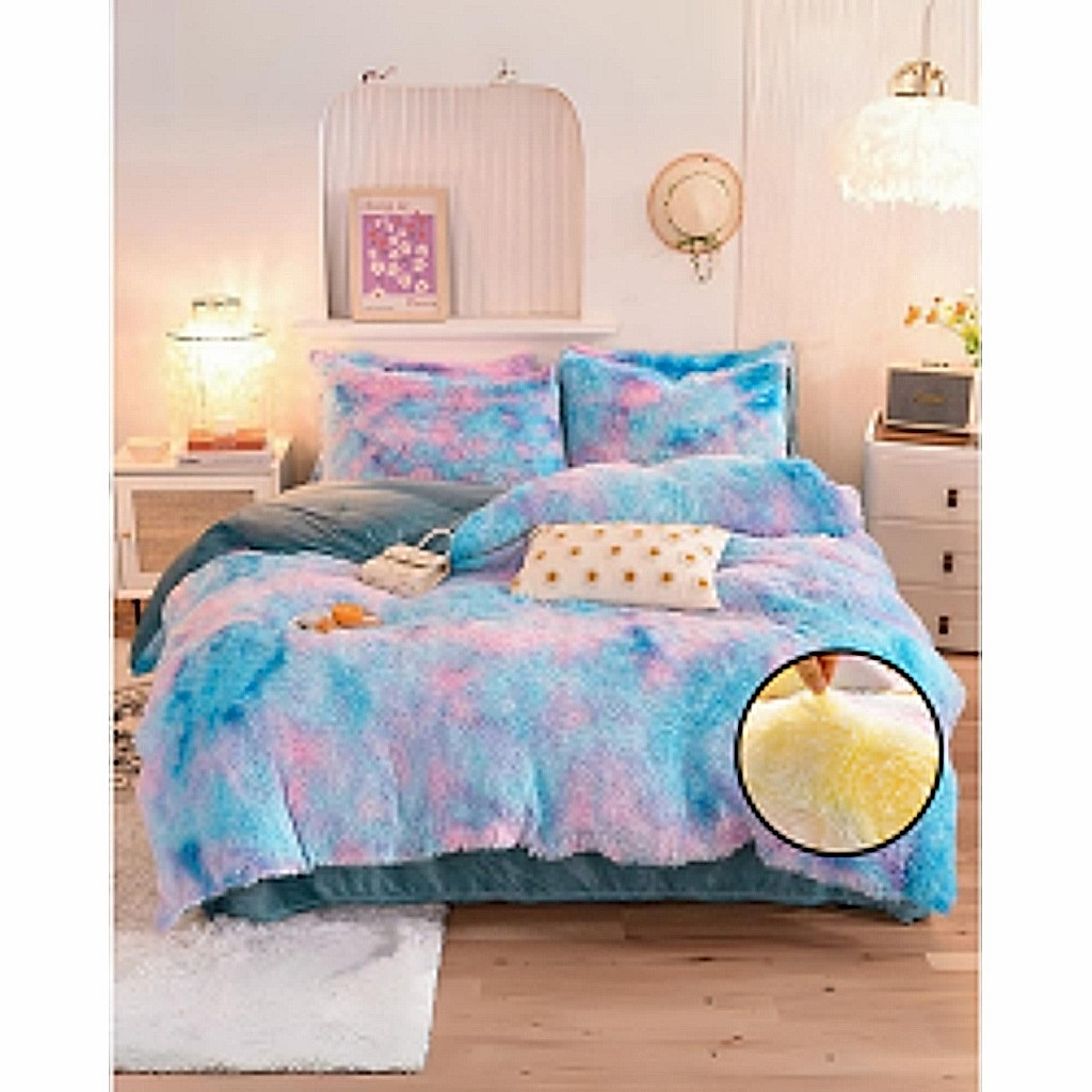 Peluş Çift Renk Nevresim Takımı Çift Kişilik - Gökkuşağı
