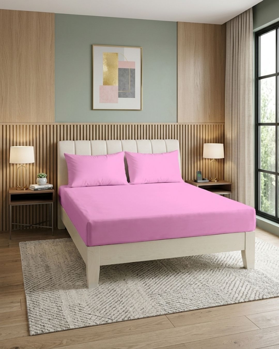 Mikro Saten Fitted Set - Pembe  - Çift Kişilik 165x200