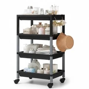 009 SIYAH 4 Gözlü Banyo RafI