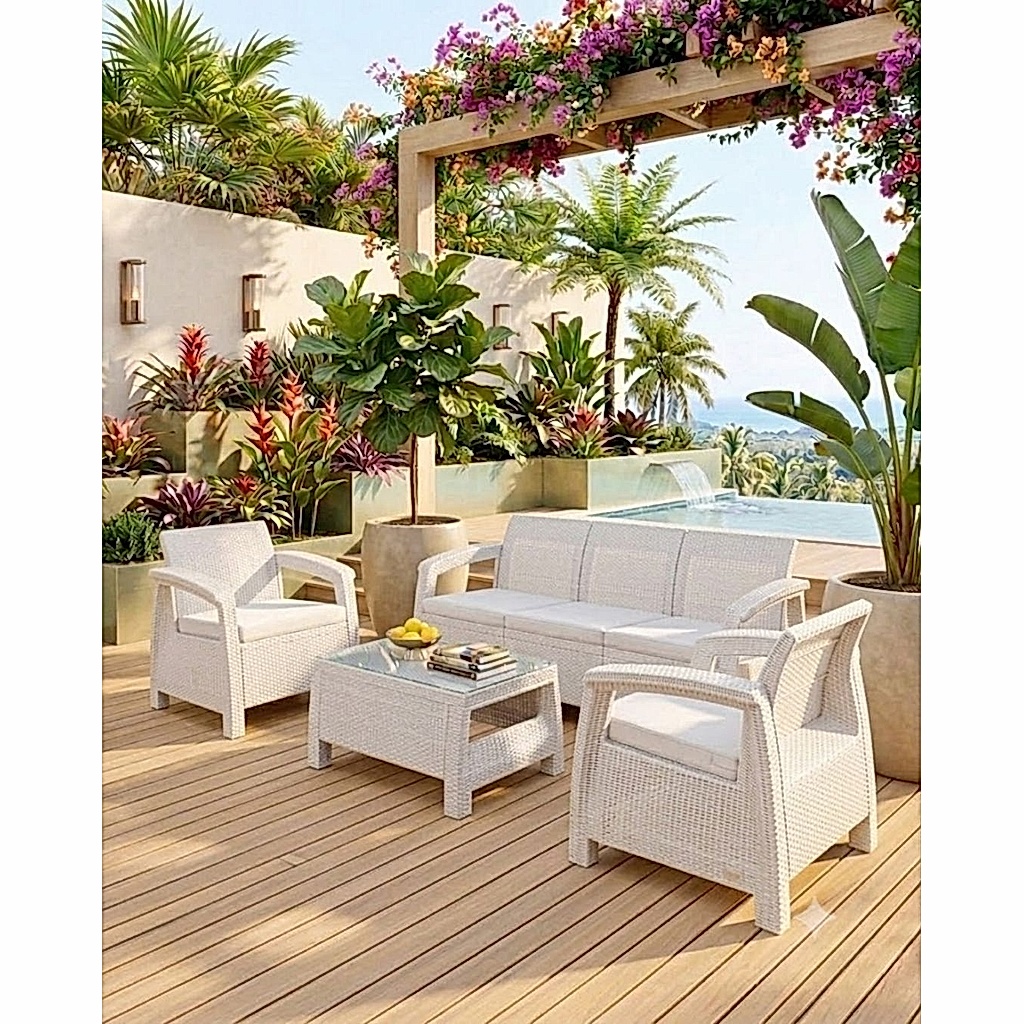 Heniver Novara Bahçe Oturma Grubu 3+1+1 Camlı Sehpa 